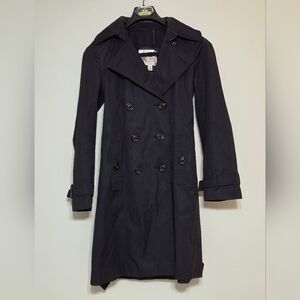 London Fog Heritage Black Classic Double Breasted Long Trench Coat Sz Small